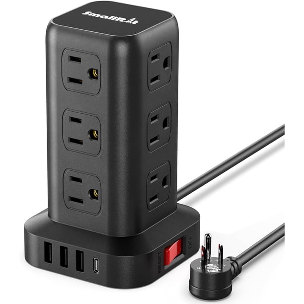 Extension Cord with Multiple Outlets, SMALLRT Surge Protector Power Strip Tower, Outlet Extender with 12 AC Outlets 4 USB, 6.5FT Extension Cord for Home Dorm Room, Office Supplies,Overload Protection