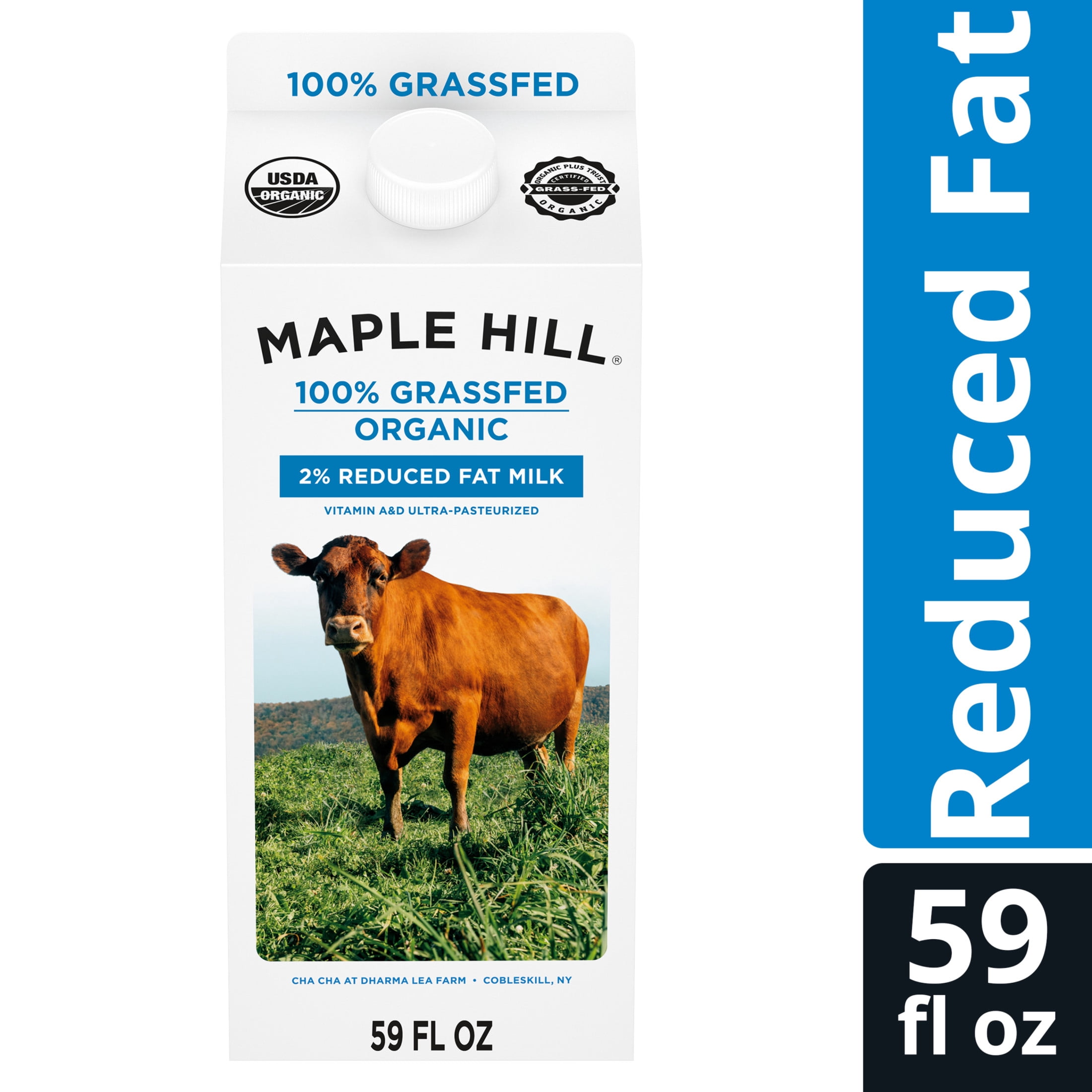 Maple Hill 100% Grassfed Organic 2% Reduced Fat Milk, 59 fl oz Carton