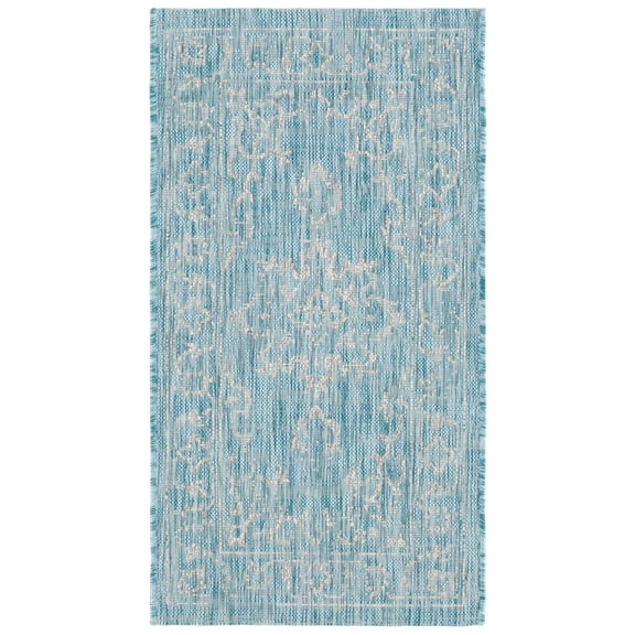 SAFAVIEH Courtyard Clodagh Medallion Indoor/Outdoor Area Rug, Aqua/Grey, 2' x 3'7"