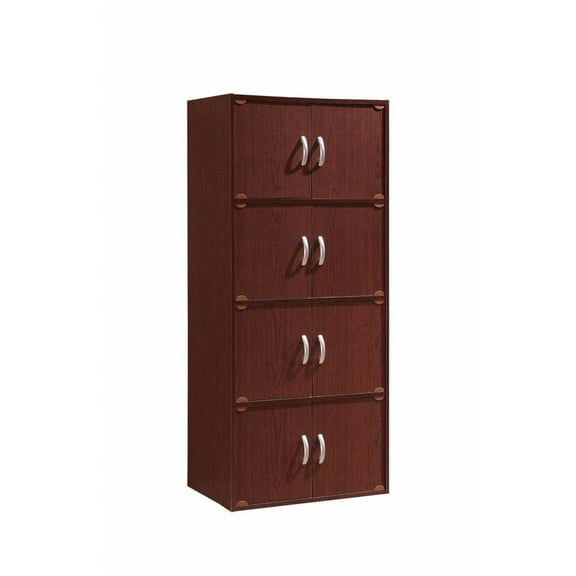 4-Shelf 8-Door Bookcase Cabinet - Mahogany Finish Storage Unit - 54" High