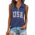 thumbnail image 3 of CAIXIA 4Th Of July Shirts Women Summer Sleeveless Tank Tops Zipper V Neck Ribbed Dressy Casual Blouses America 250 Flag Loose Business Polo Shirts, 3 of 5