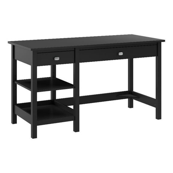 Pemberly Row 54W Computer Desk with Shelves in Classic Black - Engineered Wood