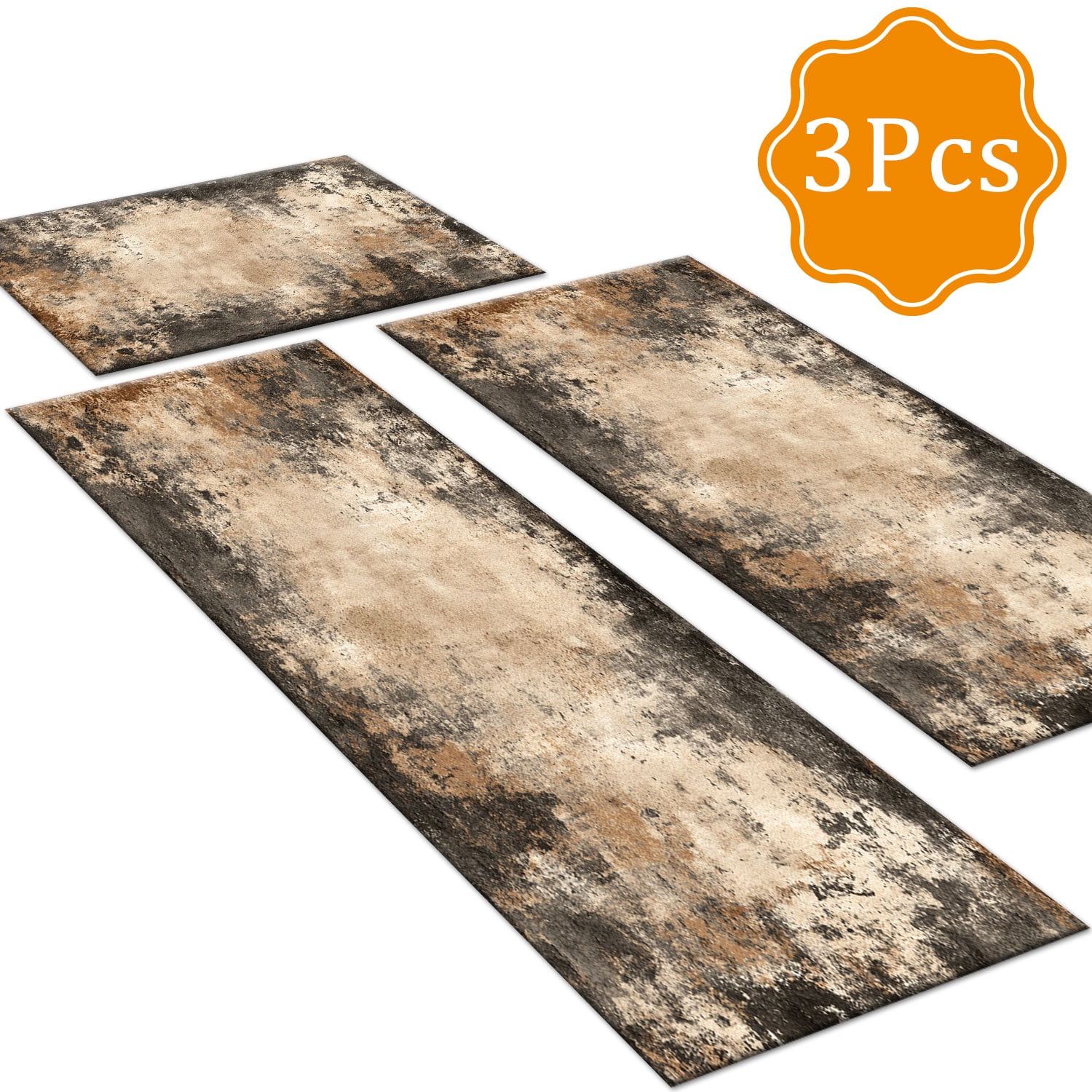 3 Piece Kitchen Rug Set, Non-Slip And Washable, Abstract Pattern Kitchen Hallway Rug, Soft And Comfortable, Suitable For Sinks, Floors, Entrances, Hallways and Bathrooms