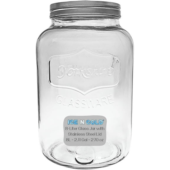 ICE N COLD 2 Gallon Glass Jar / 8-Liter Capacity / 270 Ounce Capacity – Clear Wide Mouth Container for Storage, Kitchen, Pantry, and Laundry.