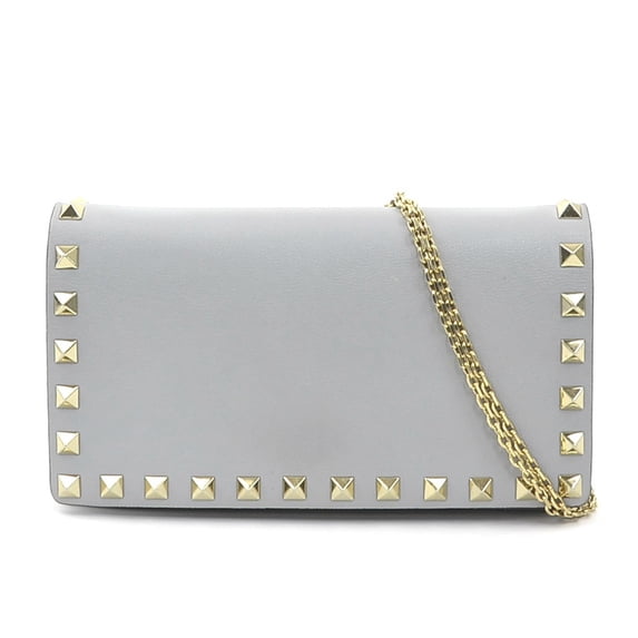 Pre-Owned Valentino Garavani Rockstud Shoulder Bag in Leather and Metal, Light Gray Gold,...