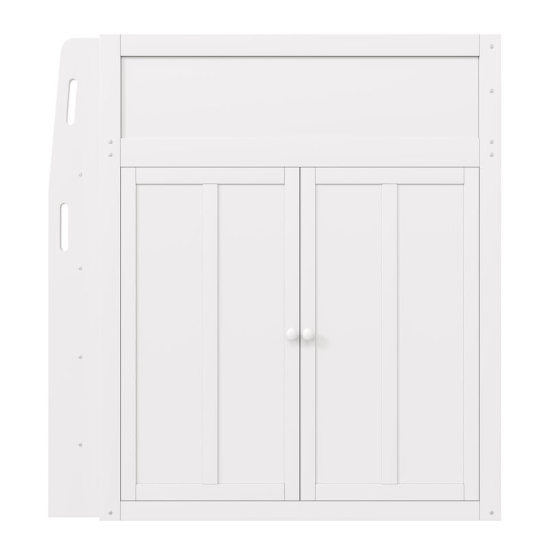 Euroco Wood Full Size Loft Bed with Desk and Wardrobe, High Loft with LED Light and USB Ports, White