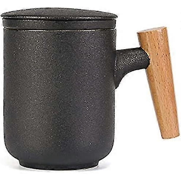 Creative Ceramic Tea Cup With Lid And Infuser Japanese Ceramic Tea Cup Wooden Handle Strainer Tea Cup Set Travel Tea Set With Filter Cocoa Coffee Mug