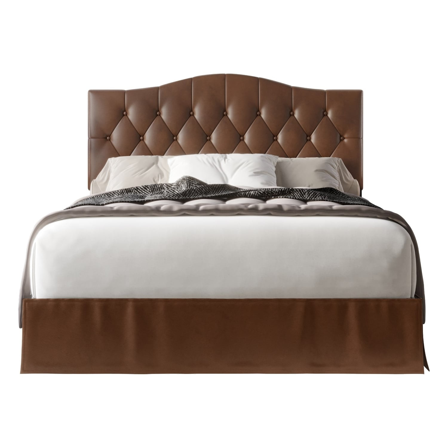 Home Design Harper Twin Tufted Upholstered Platform Bed Frame with Arched Headboard and Bed Skirt, Brown, Easy Assembly