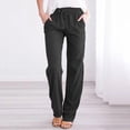 thumbnail image 2 of CEHVOM Women Casual Cotton And Linen Solid Drawstring Elastic Waist Long Straight Pants, 2 of 5