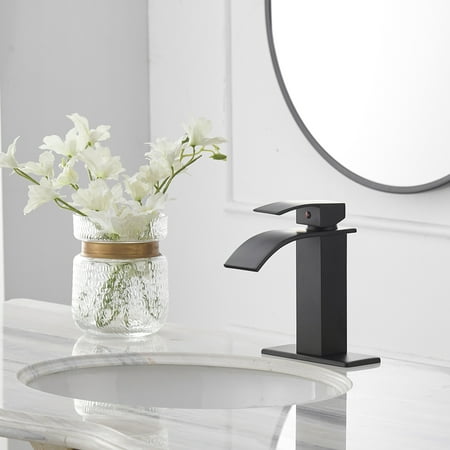 

Ametoys Waterfall Single Hole Single-Handle Low-Arc Bathroom With Supply Line in Matte Black