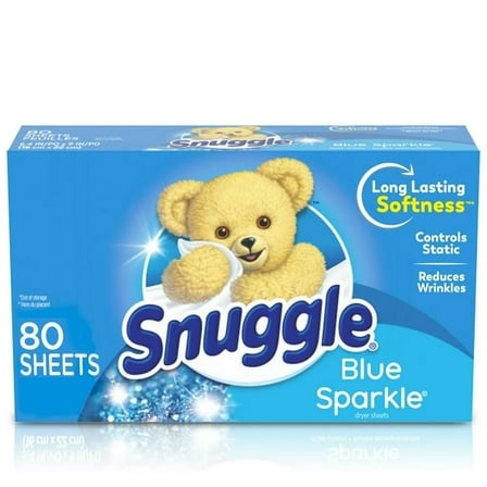 (2 pack) Snuggle Fabric Softener Dryer Sheets, Blue Sparkle, 80 Count