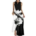 thumbnail image 2 of BLTIBY Womens Summer Dress Printed V Neck Long Dresses Beach Fashion Comfortable Sleeveless Dresses with Pockets 2025 Black L, 2 of 5