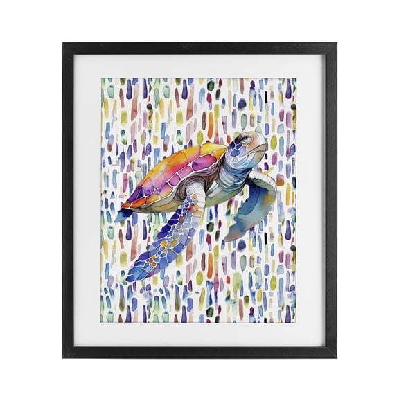 Stupell Industries Turtle on Colorful Dots Black Framed Print Under Glass, design by Shelly Craig