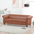 thumbnail image 2 of Holaki 84" PU Rolled Arm Chesterfield Three Seater Sofa, Brown, 2 of 9