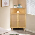 thumbnail image 4 of Chicgrowth 35" Tall Corner Storage Cabinet with Doors, Small Rattan Corner Bar Cabinet Freestanding Corner Tables For Living Room Kitchen Bathroom Bedroom, Wooden Color, 4 of 6