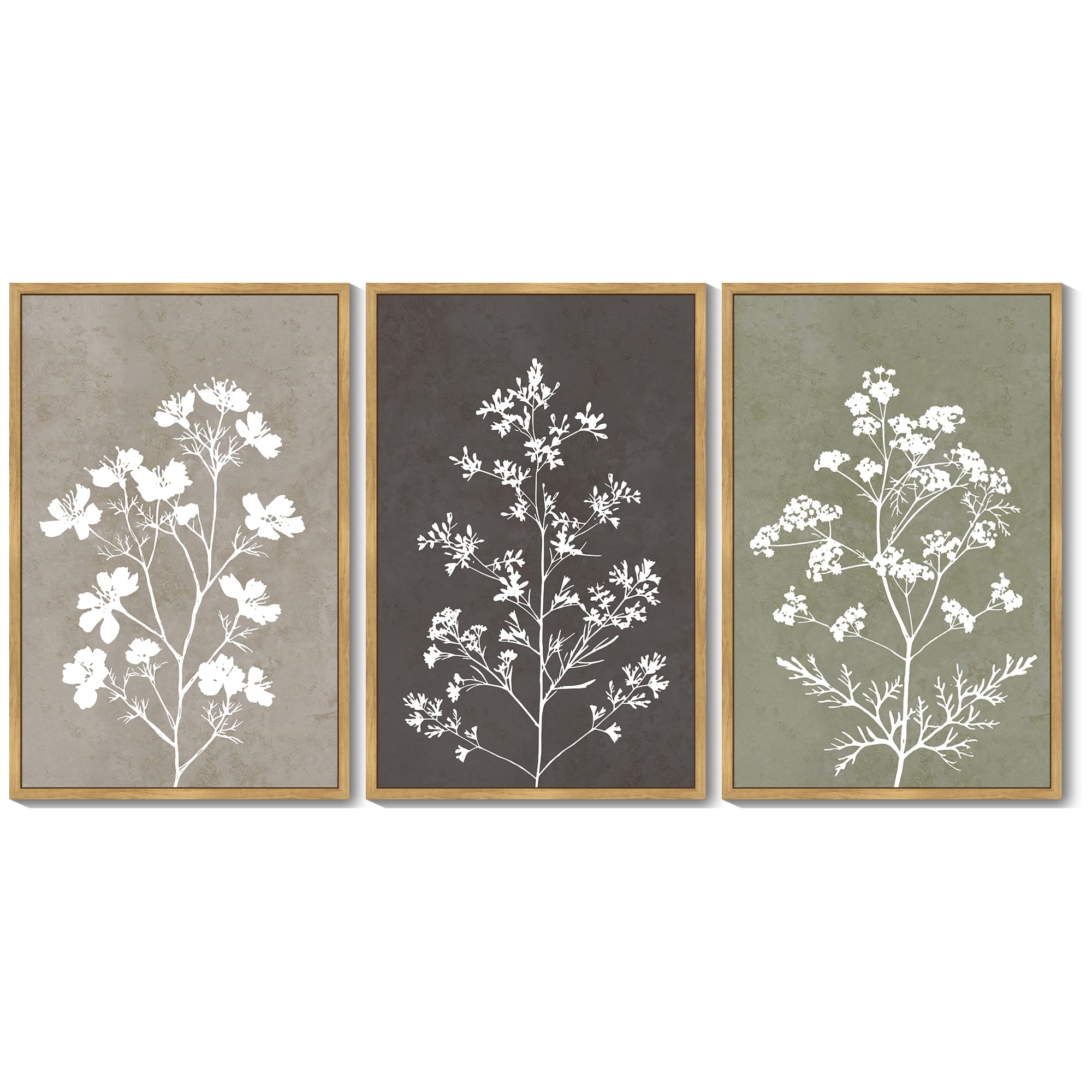 16x24in3pcs Natural Framed Flower Framed Wall Art Vintage Floral Minimalist Wall Hanging Decor for Office Farmhouse Colorful Botanical Prints Artwork