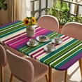 thumbnail image 3 of Rainbow Stripes Table Cloths for 6 Foot Rectangle Tables, Farmhouse Colorful Abstract Striped Patio Waterproof Elastic Fitted Tablecloths, Washable Rectangular Table Cover for Camping, 3 of 8