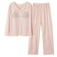 thumbnail image 3 of Jinhomg Lightweight Casual Pajamas for Women Comfy Long Sleeve Tops with Built In Bras and Elastic Waist Pants 2 Piece Fall Winter LoungewearPink XXXL, 3 of 6