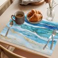 thumbnail image 3 of Turquoise Marble Placemats Set of 8, Abstract Ocean Waves Gold Stripes Modern Non-Slip Place Mats Washable Table Mats for Kitchen Dining Table Decorations Indoor/Outdoor, 3 of 9