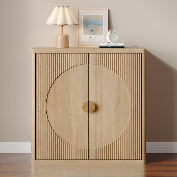 Fluted Sideboard Cabinet, Modern Wood Console Table with Storage, Narrow Buffet Cabinet with Ajdustable Shelves, Coffee Bar Station, for Living Room, Dining Room