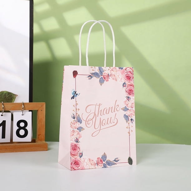 Zhuge 12 bolsas de regalo de papel kraft con asas, bolsas de flores de agradecimiento con papel de seda, bolsas de regalo de papel kraft (B)