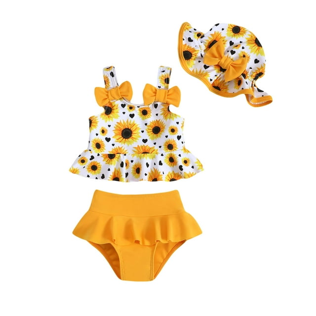 Traje de baño infantil Mioglrie Girl 3-6 meses, conjunto de girasoles amarillos