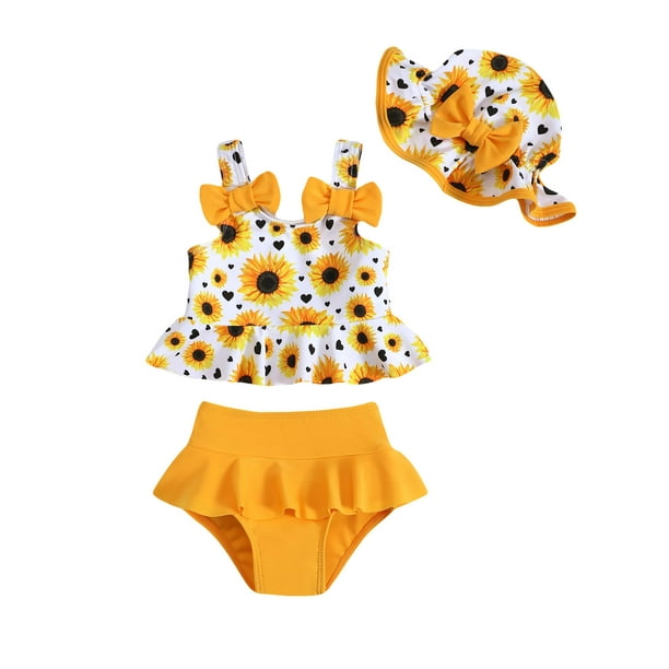 Traje de baño infantil Mioglrie Girl 3-6 meses, conjunto de girasoles amarillos