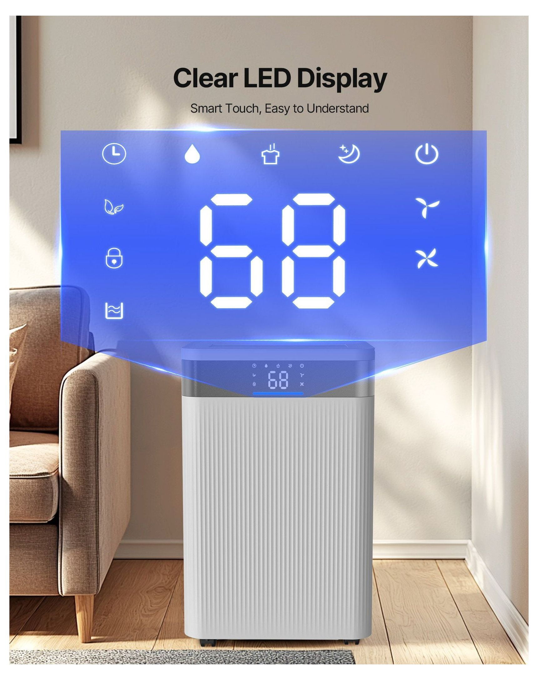 52 Pint Dehumidifier for Home Basement, Smart Control Low Noise Dehumidifier, Efficient Humidity Remover for Bedroom, Living Room, Cellar