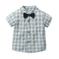 thumbnail image 3 of StylesILove Little Boys Short Sleeve Plaid Shirt and Suspender Bottom, Bowtie 3pcs Gentleman Suit Set Cotton Overalls Outfit (4T), 3 of 7