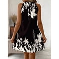 thumbnail image 2 of Black And White Womens Halter Neck Sleeveless A-Line Mini Dress With Floral Print, Elegant Summer Style, 2 of 6