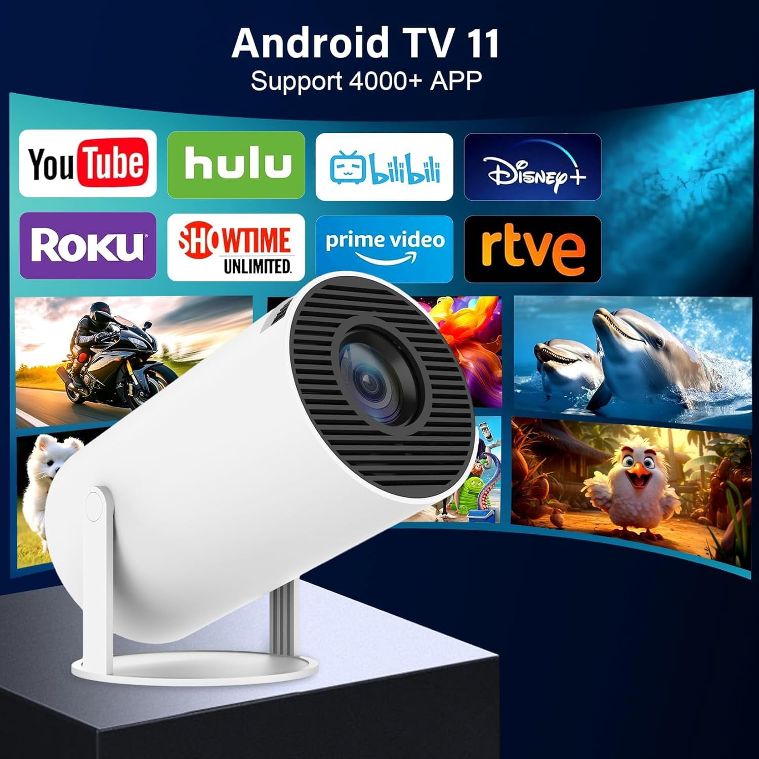 BDQ Mini Projector, Support 4K 1080P with Dual-Band WIFI6 5G Wireless 5.4 Bluetooth Android 11.