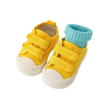 

Lumento Girls Boys Flats Skate Casual Shoes Comfort Sneakers Breathable Canvas Shoe Running Magic Tape Slip On Lemon Yellow 8C