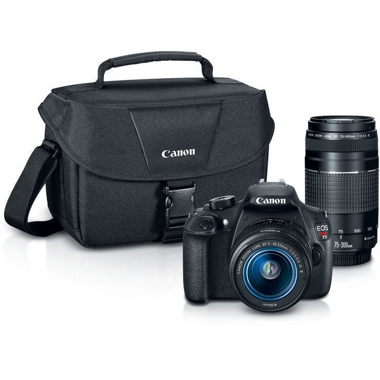 Canon EOS Rebel T5 - Digital camera - SLR - 18.0 MP - APS-C - 1080p - 3x optical zoom EF-S 18-55mm IS II and EF 75-300mm III lenses - black - image 2 of 4
