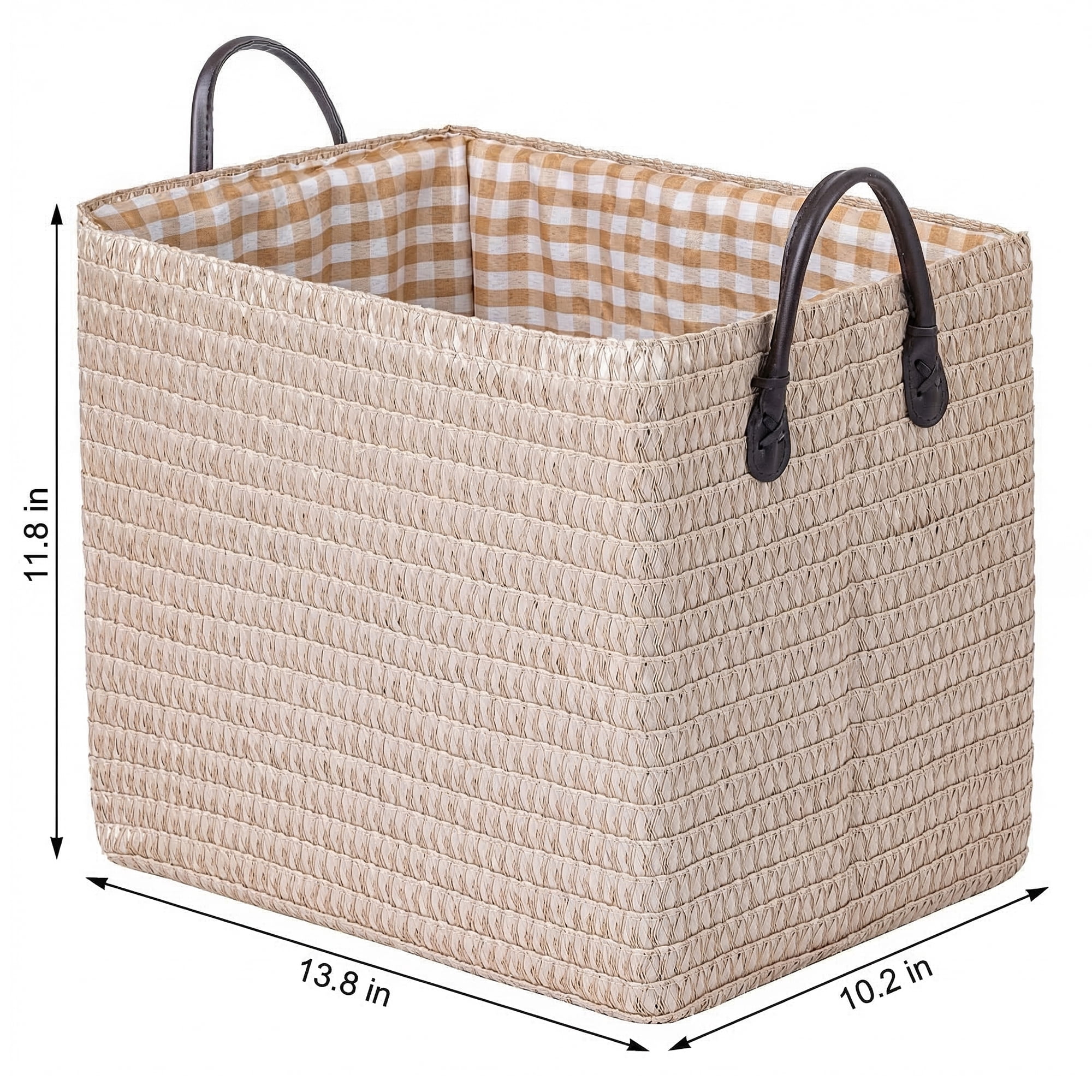 Unique Bargains Compactable Woven Storage Basket Storage Bin Beige 13.8*10.2*11.8in