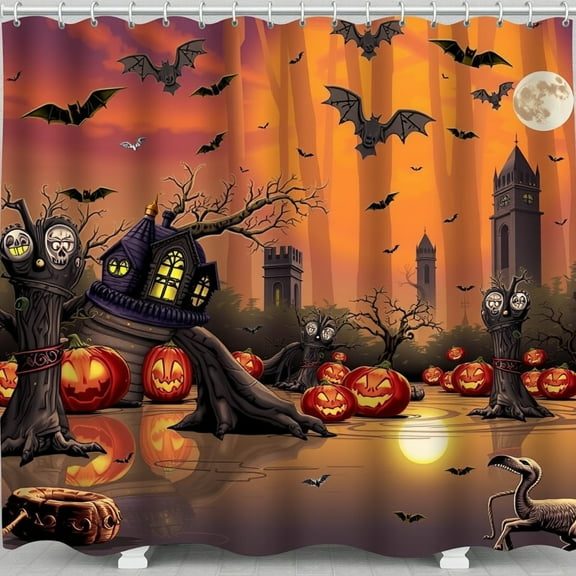 Whimsical Halloween Forest Shower Curtain - Spooky Decor for Your Bathroom