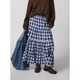 thumbnail image 5 of Niusricy Women's Vintage Plaid Skirt Ladies Loose Fitting Skirts Elastic Waist Sun Skirts Ruffled Tiered Long Skirts Spring Summer Tiered Hippie Skirts for Travel Beach Shopping, 5 of 6