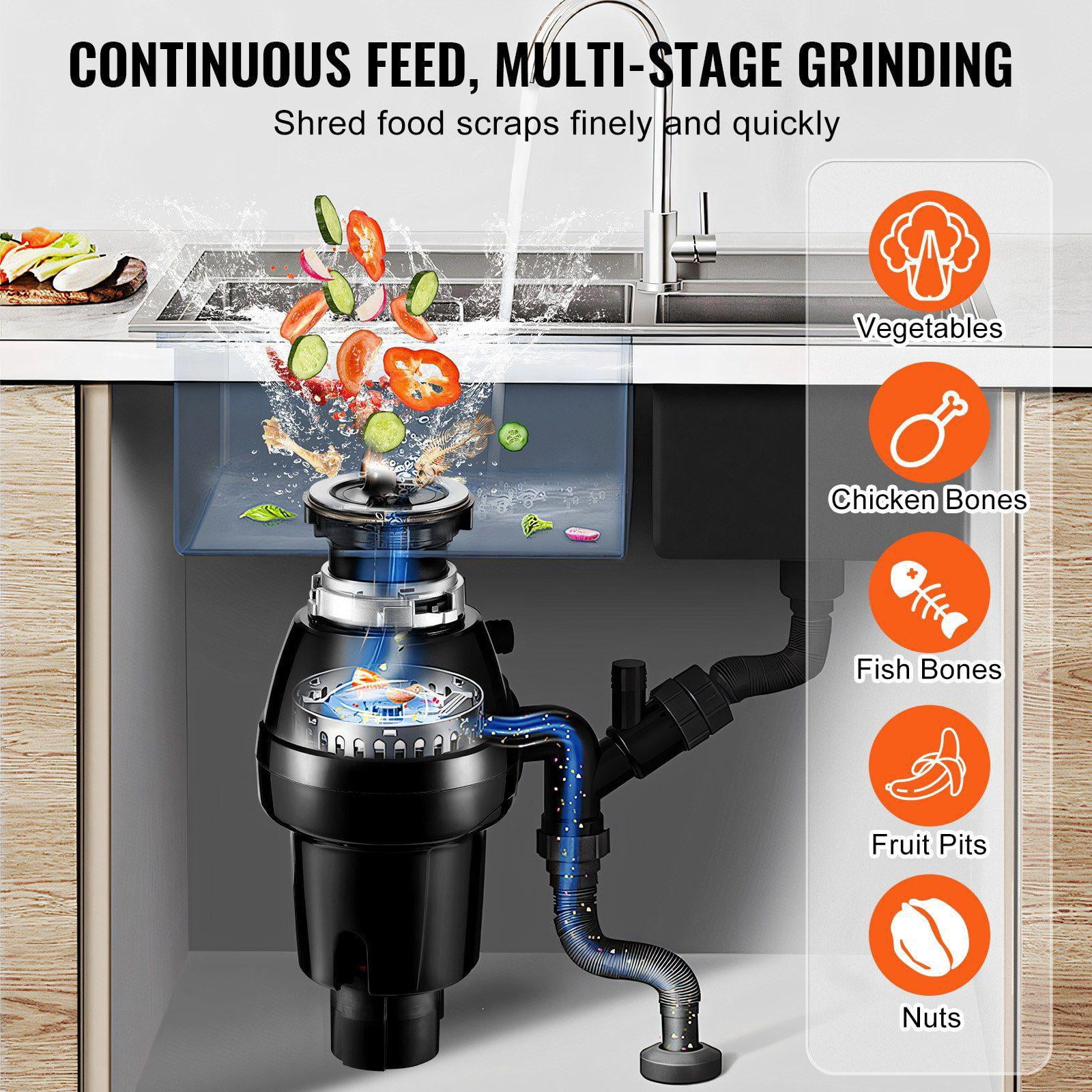 3/4 HP 3250 RPM Continuous Feed Garbage Disposal Food Waste Disposer with EZ Connect Grinding System Sound Reduction Power Cord and Splash Guard