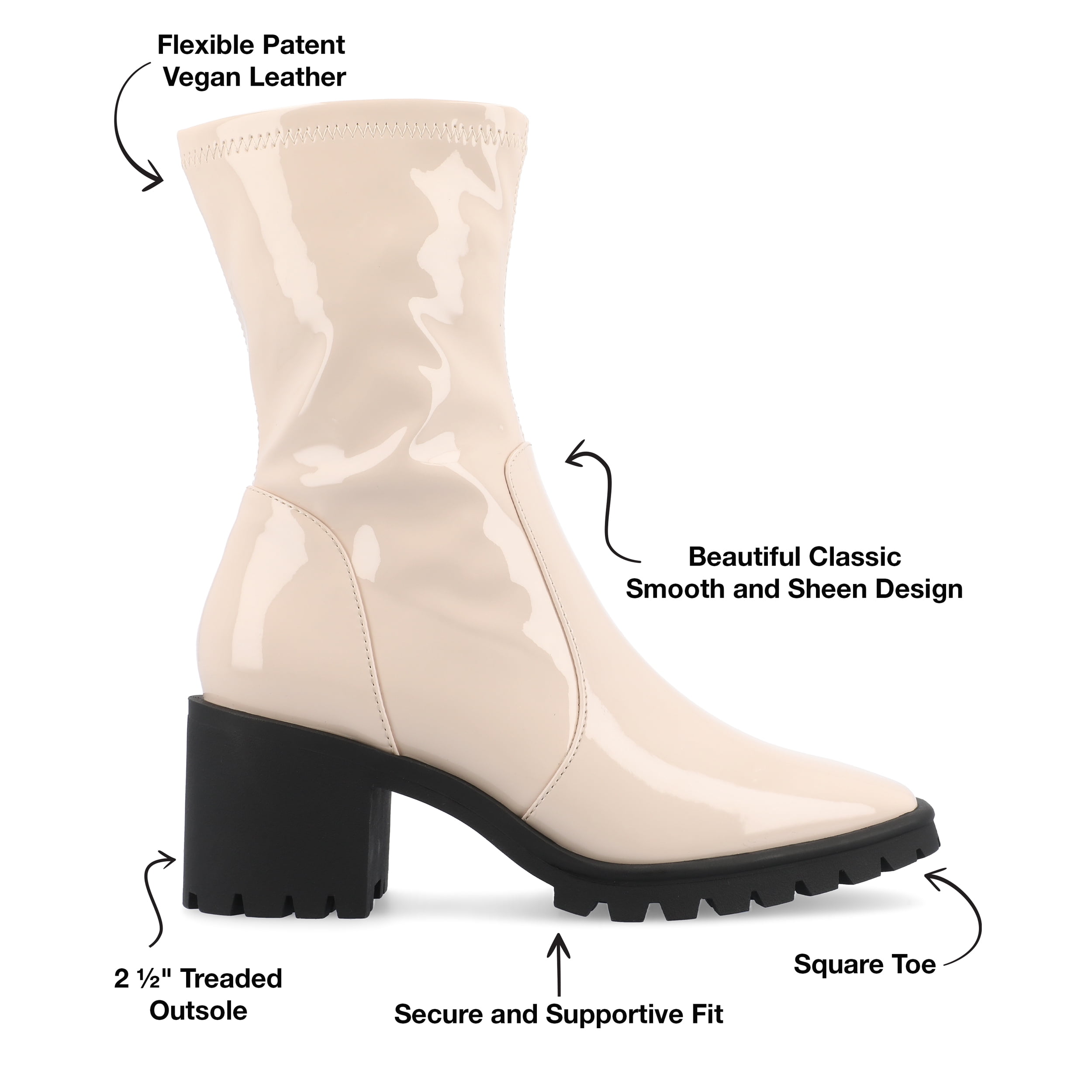 Journee Womens Icelyn Flexible Patent Vegan Leather Square Toe Booties