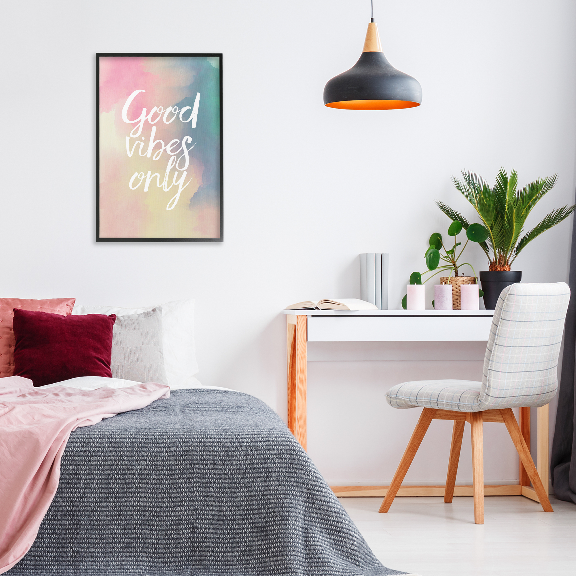 Stupell Industries Good Vibes Only Ombre Typography Painting Black Framed Art Print Wall Art, 20 x 30
