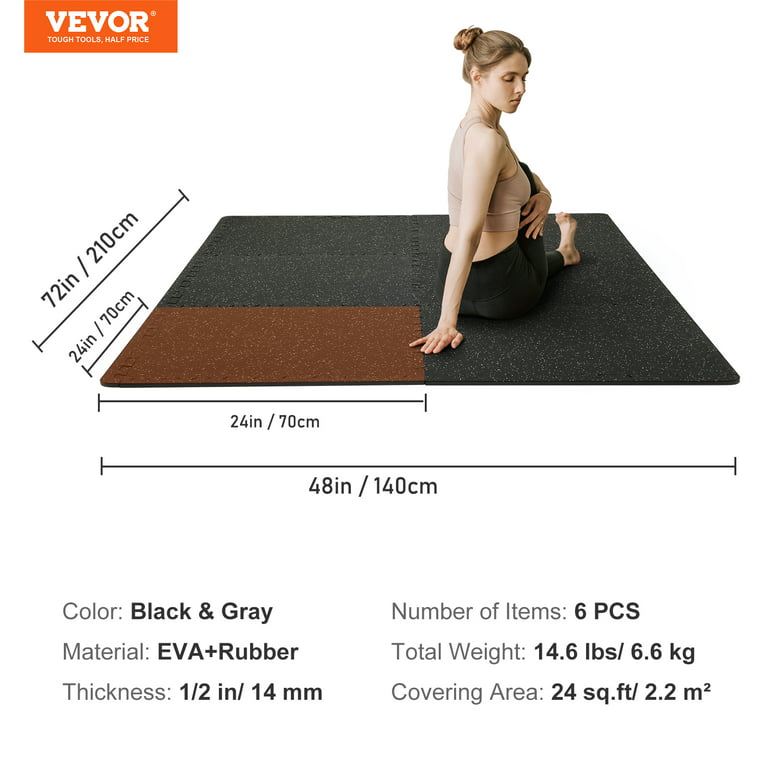  1/2in Thick 48 Sq Ft Rubber Top High Density EVA Foam Exercise  Gym Mats Non-slip 12 Pcs - Interlocking Puzzle Floor Tiles for Home Gym  Heavy Workout Equipment Flooring - 24