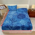thumbnail image 4 of ZIATUBLES 3-Piece Queen Size Sheet Set Soft Polyester Bedding with Blue Coral Shell Starfish Printed Cooling and Cozy All-Season Bedding (1 Fitted Sheet and 2 Pillowcases), 4 of 9
