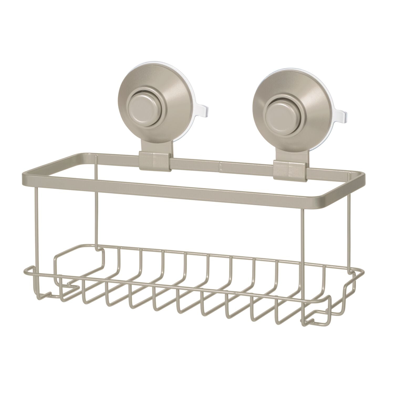 iDesign Everett Metal Push Lock Suction Shower 1-Shelf Caddy Organizer, Satin