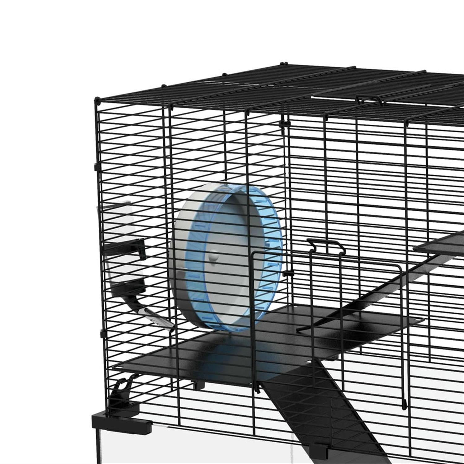 resenkos 23.5" Hamster Cage, Gerbil Cage with Glass Basin for Small Hamsters, 3 Levels Small Animal Habitats, Black