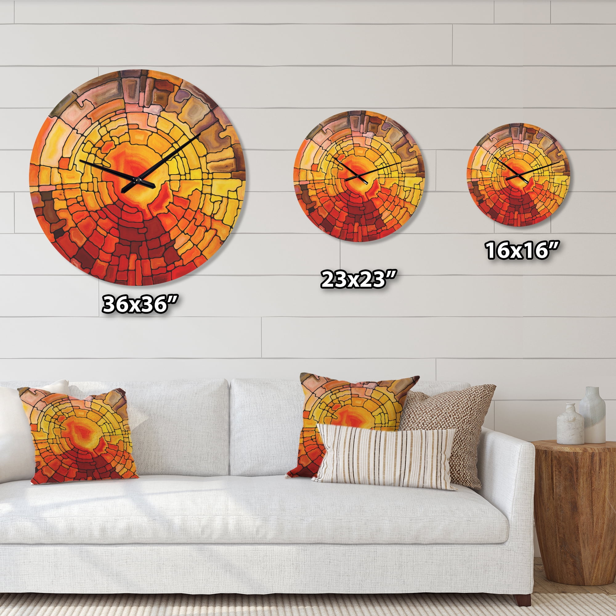 Designart 'Return of Stained Glass Red and Yellow' Modern Wood Wall Clock
