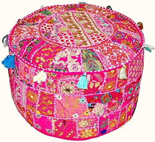 Foot Stool, Indian Vintage Patchwork Ottoman Pouf Indian Living Room Pouf 