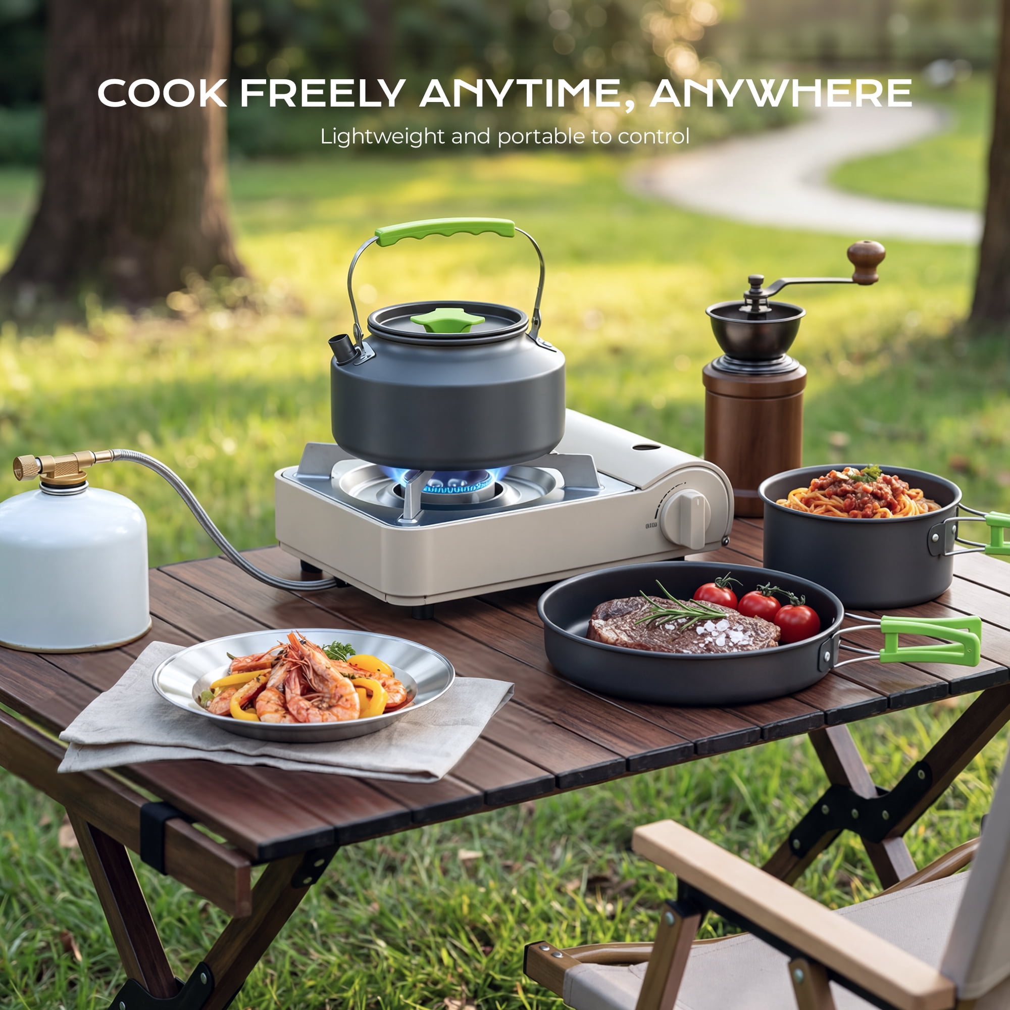 Biotree 20pcs Camping Cookware Mess Kit, Non-Stick Pot Pan Kettle Set with Stainless Steel Cups Plates Cutlery for Outdoor Camping Hiking Picnic