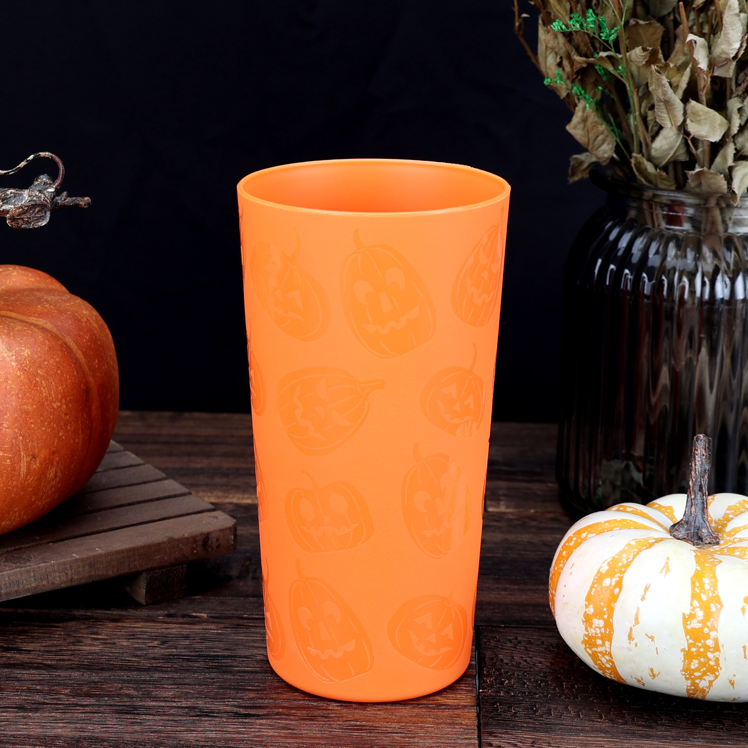 Mainstays 26 Ounce Round Plastic Etched Pumpkin Tumbler, Orange