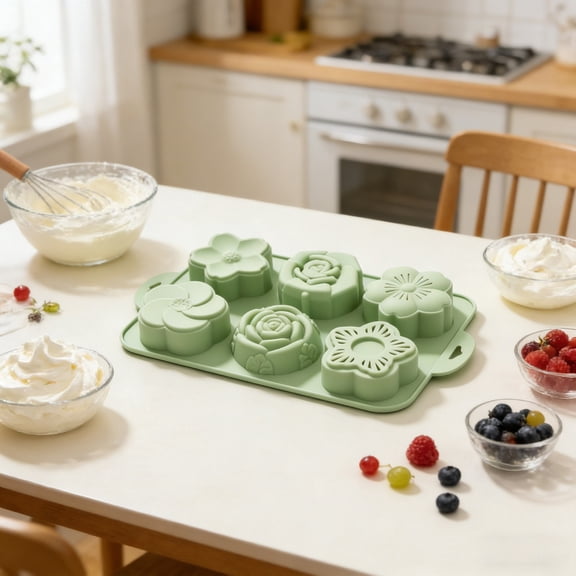 Flower-Shaped 6-Cavity Silicone Baking Mold, Non-Stick Cake Pan for Muffins, Cupcakes, and Mini Desserts