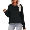 thumbnail image 1 of WEAIXIMIUNG T-Shirts Personnalisés pour Femmes Chandail en Molleton Court Col Rond Manches Longues Hauts d'Automne Tendance Décontracté Ourlet Irrégulier, 1 of 5
