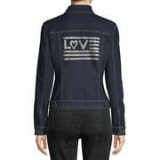 EV1 from Ellen DeGeneres Women's Glitter Denim Jacket with Love Flag